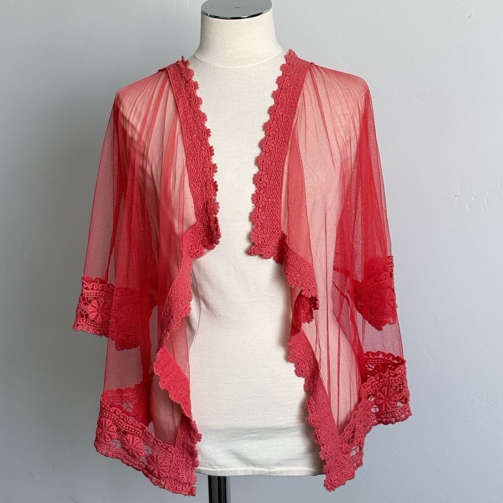 Mesh Lace Kimono Poet Women L Sheer Jazz Opera Holiday Layer Festival VTG